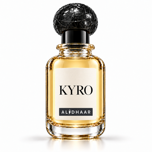 ALIDHAAR KYRO 50 ml perfume in a clear bottle with an ivory label on a white background
