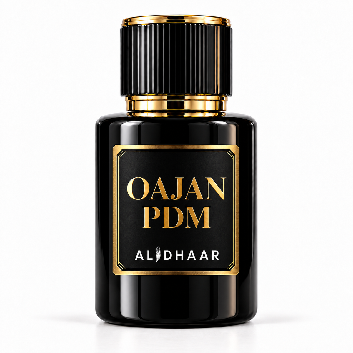ALIDHAAR OAJAN PDM 50 ml perfume in a black bottle with a gold-framed label on a white background