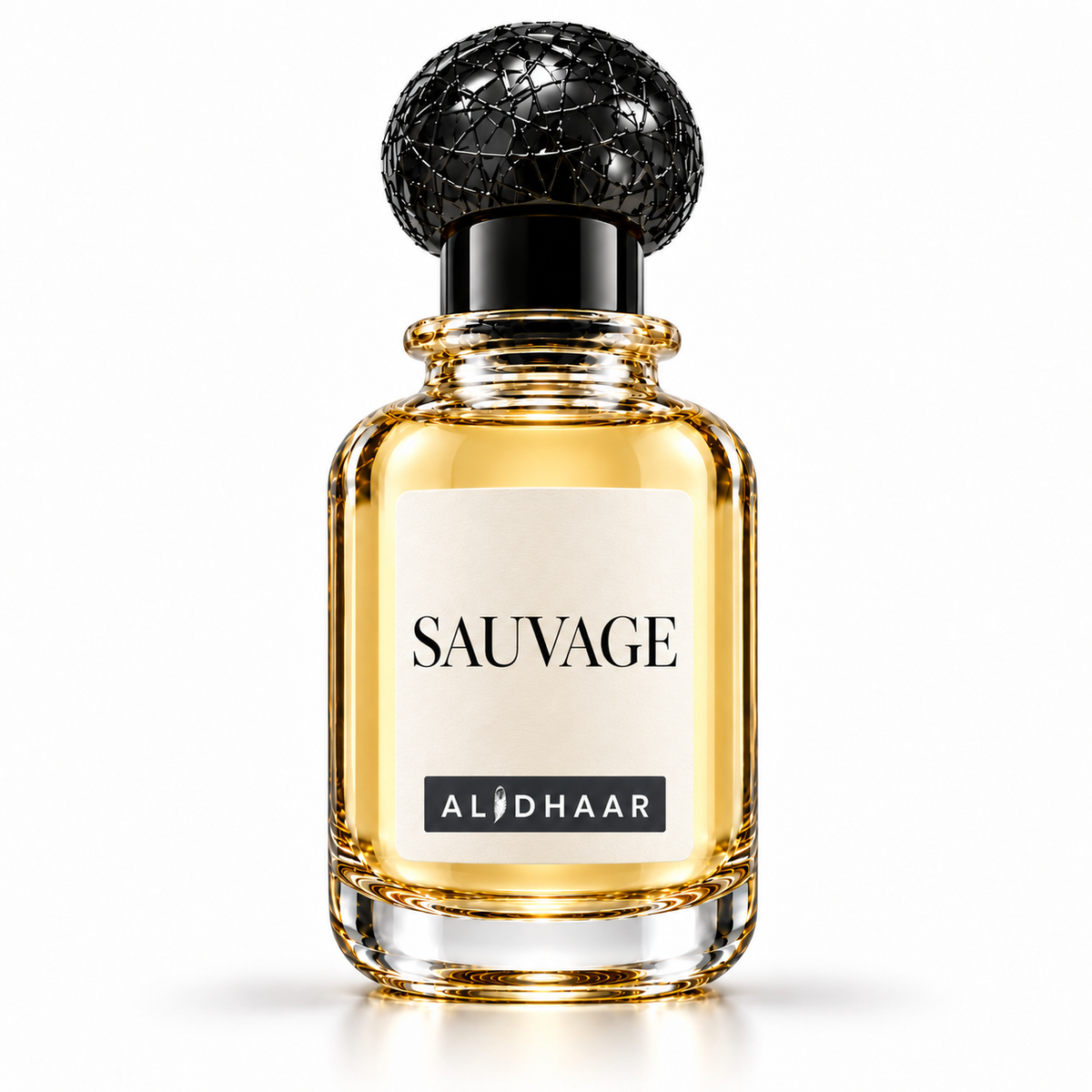 ALIDHAAR SAUVAGE 50 ml perfume in a clear bottle with an ivory label on a white background