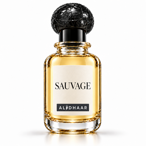 ALIDHAAR SAUVAGE 50 ml perfume in a clear bottle with an ivory label on a white background