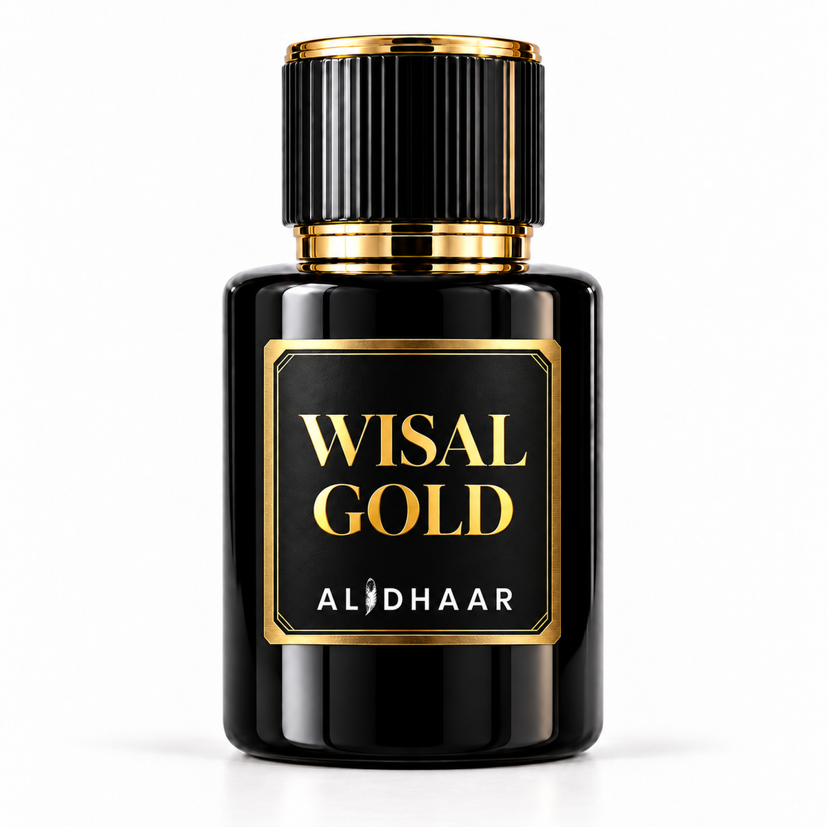 ALIDHAAR WISAL GOLD 50 ml perfume in a black bottle with a gold-framed label on a white background